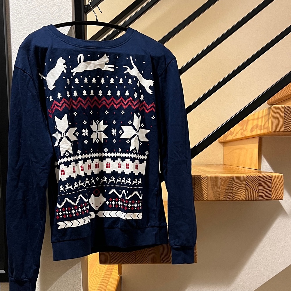 Navy Blue Cat Christmas Sweater